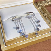 Women's Fashion Silver Needle Rhinestone Tassel Earrings